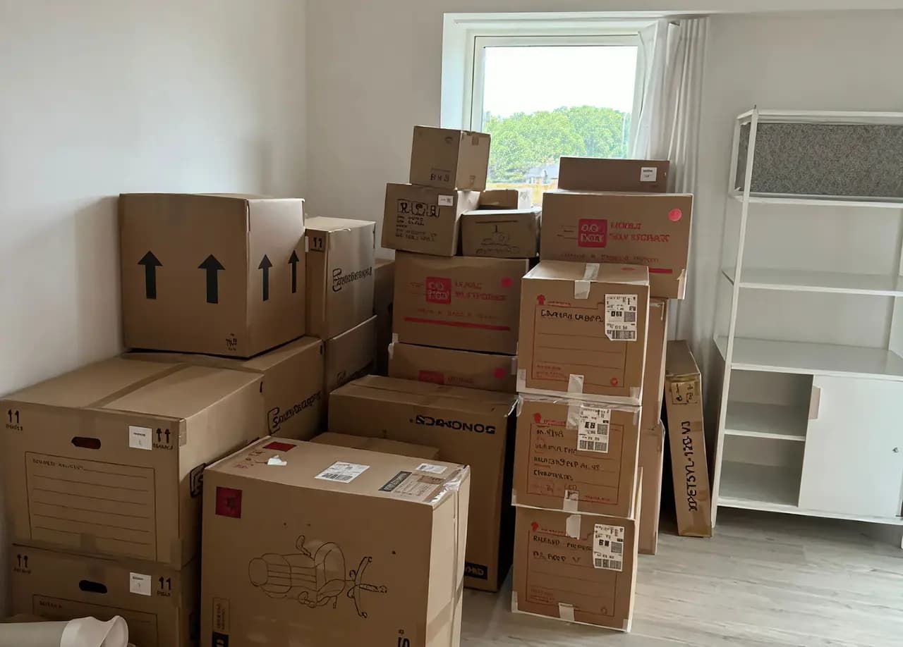 Team handling furniture boxes during a home move